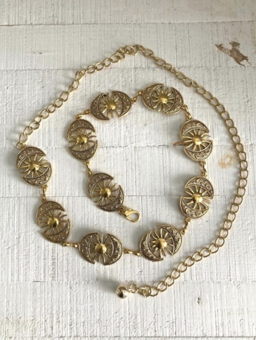 Gold Concho Chunky Sun Moon Chain waist Belt XS to XL Medallion boho Celestial - Picture 4 of 14